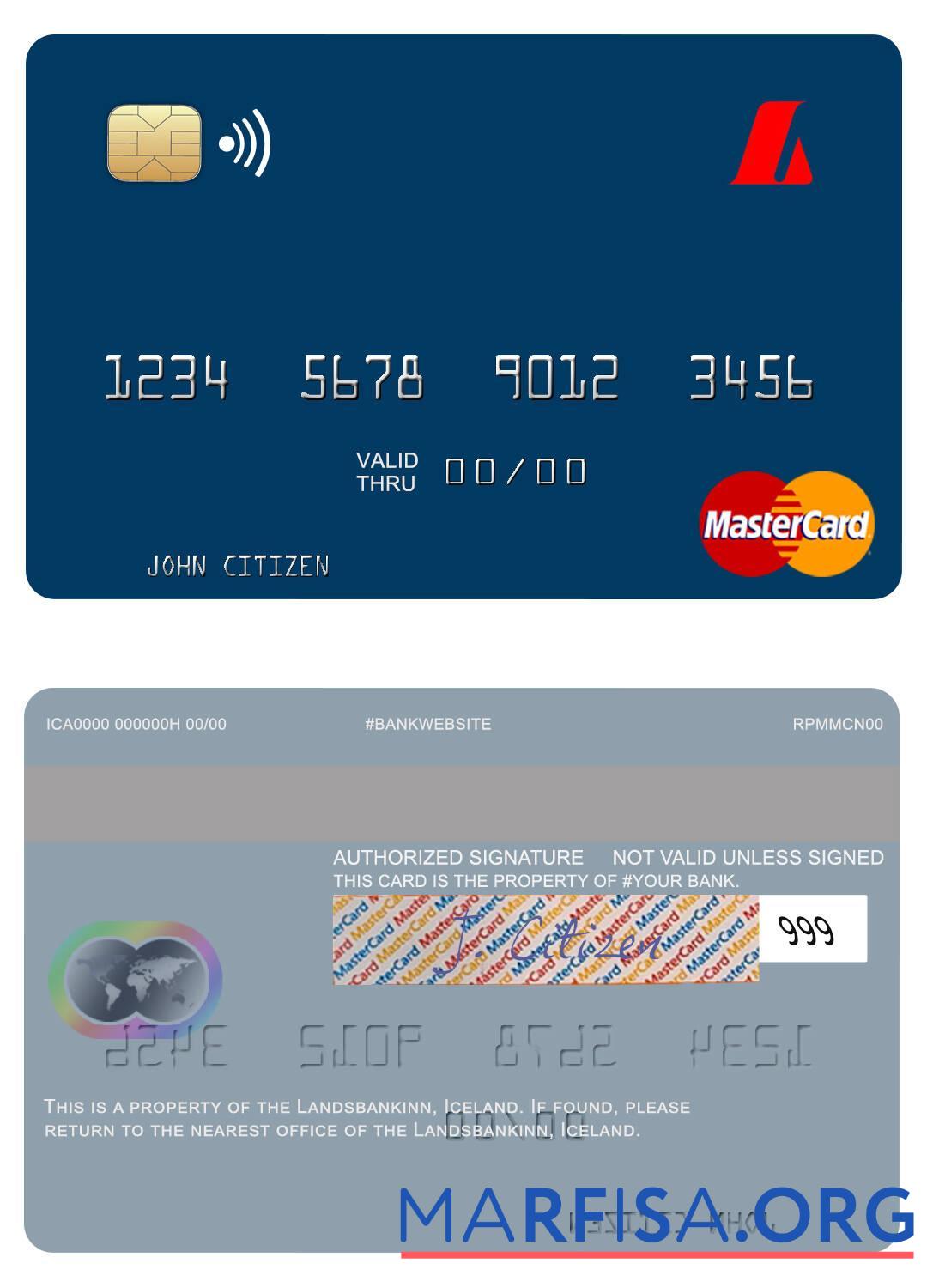 Downloadable Iceland Landsbankinn mastercard template